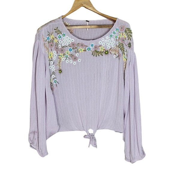 Free People Lavender Embroidered Boho Blouse Intricate Floral Needlework - Picture 1 of 8